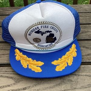 Vintage Snapback Hat Michigan Fire Chiefs Association Embroidered Mesh
